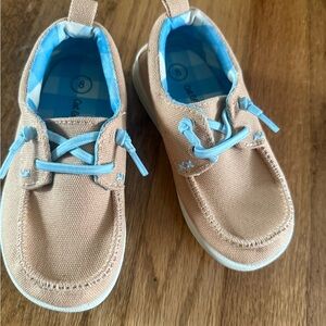 Cat & Jack Tan Sneakers with Light Blue Laces